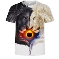 Collection d'été Nouveau T-shirt à col roulé en maille à manches courtes, imprimé 3D Lion Tigre, style formel pour jeunes
