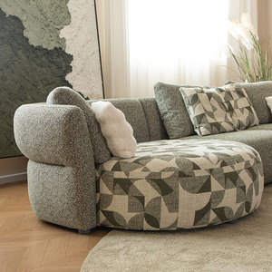 Set di Divani Componibili Curvi di Lusso in Bouclé con Cuscini Stampati e Imbottitura in Spugna per Appartamenti, Hotel, Ville e Salotti - Product Image 3