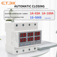 ETEK Rail Din Relais de tension triphasé Voltmètre Ampèremètre Moniteur de surtension Protecteur Compteurs d'énergie de surtension de courant ajusté