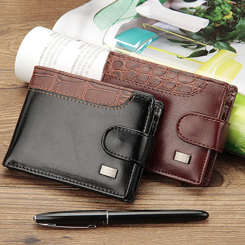 Кожаный короткий Мужской кошелек в стиле пэчворк с карманом для монет и держателем для карт, брендовый мужской клатч тройного сложения, сумка для денег