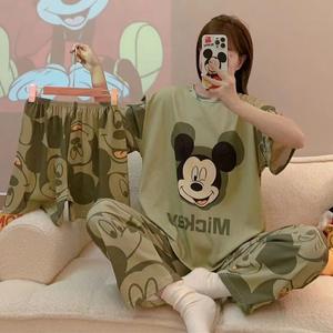 Toptan kadın karikatür pijama O boyun kısa kollu şort pantolon 3 adet setleri pijama yumuşak süt ipek pijama Lady için - Product Image 4