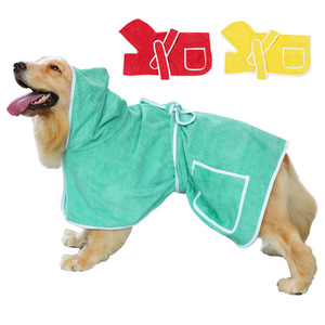 เสื้อคลุมอาบน้ำสำหรับสุนัข ซึมซับน้ำได้ดี แห้งเร็ว มีฮู้ด สีเขียว ขนาดใหญ่ ผ้าขนหนูสำหรับสัตว์เลี้ยง - Product Image 4