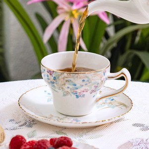Taza y Platillo de Cerámica Estilo Pastoral - Juego de Tazas para Té de la Tarde con Diseño Floral de Bayas - Product Image 3