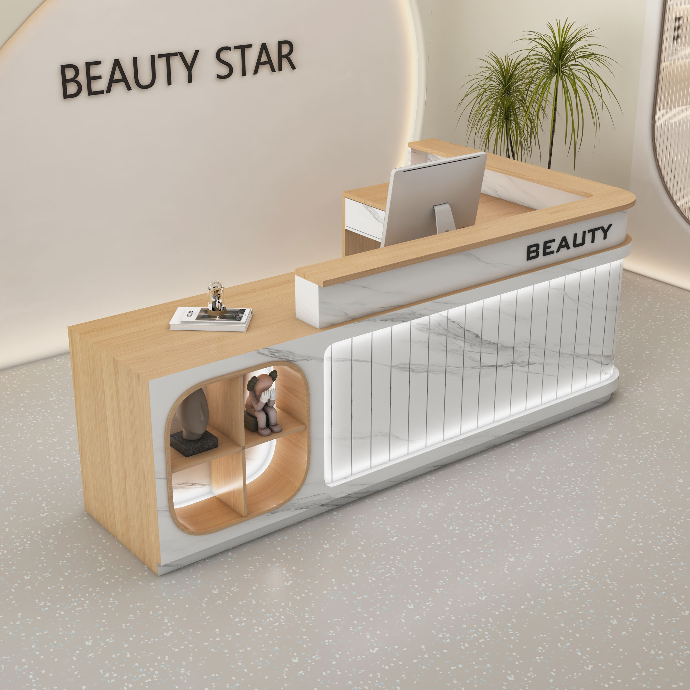 Jazz white + wood color + 60cm long side corner