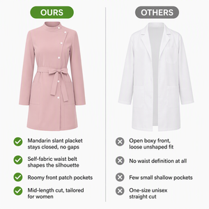 Bata Médica Personalizada para Mujer con Cuello Mandarín, Manga Larga, Cinturón, Uniforme de Enfermera, Túnica para Clínica Estética y Hospital, Logotipo OEM - Product Image 6