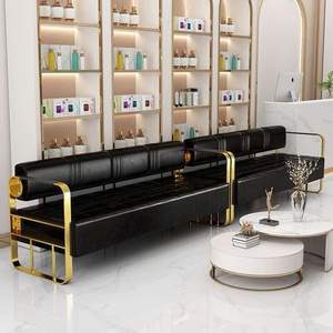 Muebles de sala de espera con estructura de acero dorado y tapicería de cuero, silla de tres asientos para hospitales, aeropuertos y espacios públicos, muestra gratuita. - Product Image 1