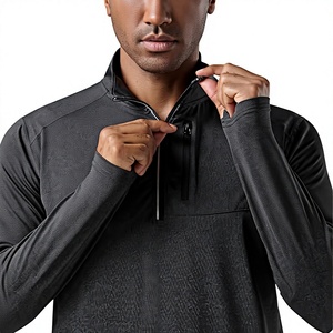 Men's 1/4 Zip Training <b>Top</b> <b>Golf</b> Quarter Zip Pullover Mock Neck Moisture Wicking <b>Long</b> <b>Sleeve</b> with Thumbholes Factory Supplier - Product Image 2