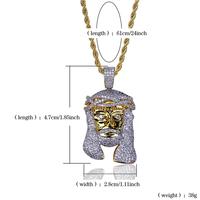Collier en chaîne de corde plaqué or en alliage de cuivre avec pendentif en forme d'animal en strass personnalisé hip-hop en gros, unisexe