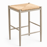 Tabouret de bar moderne en bois avec assise tressée sans dossier, stable pour cuisine, salle à manger, café, restaurant, bar à domicile