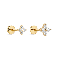 CANNER Bijou de piercing d'oreille minimaliste en or massif 14K avec zircon à quatre pétales et titane G23 pour labret, hélix, tragus