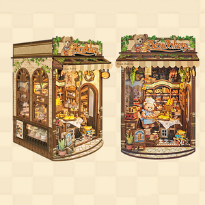 Porte-livres en bois <span class=keywords><strong>3D</strong></span> - Kit de modèle de maison miniature à faire soi-même, décor de bibliothèque Bear Bakery, cadeau créatif pour adultes et adolescents - Product Image 4