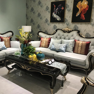 Ghế sofa cổ điển Châu Âu ghế sofa cổ điển lớp đầu tiên của da bò mới cổ điển phòng khách gỗ rắn chạm khắc pháp đồ nội thất - Product Image 2