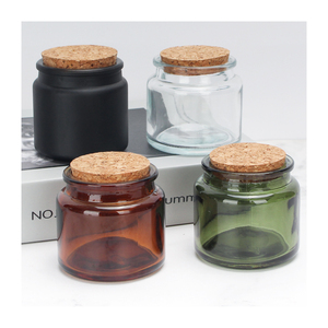 Vente en gros de pot à bougie en cire de verre vide transparent blanc noir mat de 8 oz 10 oz 14 oz à large ouverture avec couvercle en liège en <span class=keywords><strong>bois</strong></span> - Product Image 1