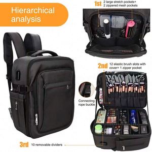 Free Sample <b>Makeup</b> Backpack Large <b>Makeup</b> <b>Case</b> for <b>Makeup</b> Artist Cosmetic Storage Organizer for Women Waterproof Travel Bag Black - Product Image 2