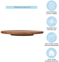Plateau tournant rond en bois d'acacia Lazy Susan à 360° pour comptoir de cuisine, table à manger, présentation de fromages, condiments et en-cas