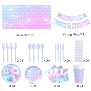 DAMAI - Juego de Platos, Cucharas, Tenedores y Cuchillos de Papel para Fiesta de Sirenas, Platos de Papel para Fiestas Temáticas Submarinas y Cumpleaños - Product Image 4