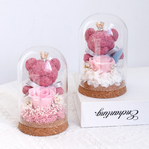 Regalo Creativo, Oso de Flores Eternas con Cubierta de Cristal y Rosa Real para el Día de la Madre, San Valentín y Cumpleaños - Product Image 1