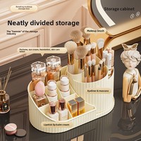 Boîte de rangement cosmétique rotative en plastique à compartiments multiples pour pinceaux de maquillage, soins de la peau, papeterie, compacte et moderne