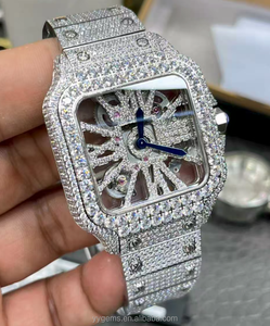 Montres à <span class=keywords><strong>mouvement</strong></span> suisse de luxe en acier inoxydable, <span class=keywords><strong>montre</strong></span> à quartz avec diamants Moissanite VVS sertis, <span class=keywords><strong>montre</strong></span> ajourée pour hommes et femmes - Product Image 1