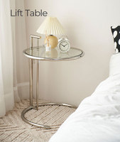 Table d'appoint en verre à hauteur réglable, table basse ronde en acier inoxydable, table de canapé moderne et minimaliste pour l'intérieur de la maison