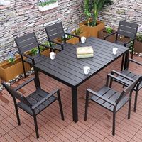 Conjunto de Mesa y Sillas de Comedor para Exteriores, Moderno y Duradero, de Aluminio, Plástico, Madera y Metal, para Balcón, Jardín, Parque, Casa de Campo, Ocio