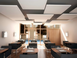 <span class=keywords><strong>Pannelli</strong></span> Acustici Decorativi <span class=keywords><strong>Sospesi</strong></span> Qinsound, Piastrelle <span class=keywords><strong>Fonoassorbenti</strong></span> Ignifughe in Fibra di Vetro per Soffitti Artistici di Ristoranti - Product Image 1