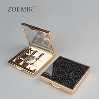 Palette de fards à paupières 9 couleurs, palette carrée vide pour crème blush avec miroir, couvercle noir personnalisé à paillettes, palette de maquillage visage de luxe dorée