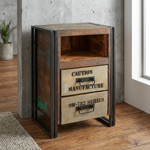 Industrial Vintage Solid Wood 2-Drawer Living Room <b>Cabinet</b> with <b>Storage</b> - Product Image 3