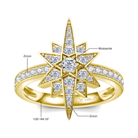 Bague Moissanite Étoile du Nord en Or Rempli 14K (1/20) avec Certificat GRA, Bijoux pour Femme, Taille/Couleur Personnalisable, 1 pièce, Dropshipping, Vente en Gros