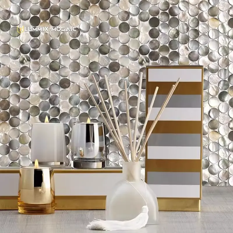 Material de decoração para casa em mosaico redondo preto e branco, azulejo DIY auto-colado para cozinha, material de decoração natural