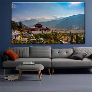 Impresión en lienzo de fortaleza cultural de Bután, decoración de pared con paisaje de valle para sala de estar y dormitorio - Product Image 3