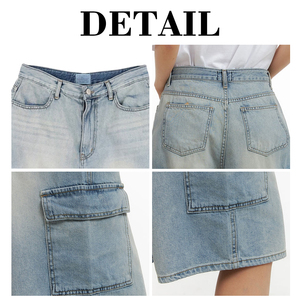 Haute qualité poids lourd été bleu clair lavé Denim Cargo bouton matériel sport femmes Jeans <span class=keywords><strong>court</strong></span> <span class=keywords><strong>Jean</strong></span> <span class=keywords><strong>Court</strong></span> Femme - Product Image 6