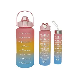 RTS 3 in 1 Set Kunststoff-Motivations wasser flasche mit Zeit markierung 2L Stroh becher mit großer Kapazität 900ML 500ML Farbverlauf becher