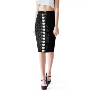 Promotie Prijs Groothandel Custom Polynesische Hawaii Tribal Gedrukt Plus Size Vrouwen Rokken Zwart Split Stretchy Potlood Midi Rok