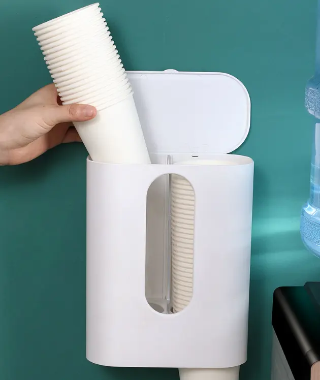 Plastic Transparent Cup Storage Holder Wall-mounted Dustproof Disposable Paper Cup Dispenser