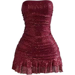 ชุดเดรสค็อกเทลผู้หญิงแบบสั่งตัด ประดับเลื่อม สายเดี่ยว ทรงเข้ารูป กระโปรงสั้นระบาย เอวธรรมชาติ ผลิตจากผ้ารักษ์โลก - Product Image 3