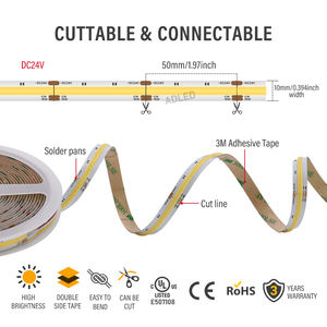 Tira de luces inteligentes COB CCT ajustable de 640LED/M, ancho de PCB de 10mm para uso en habitaciones de hotel, cuerpo de PC - Product Image 3