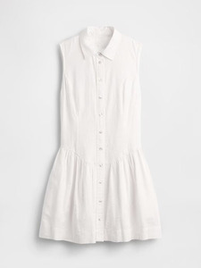 Robe chemise courte en lin mélangé pour femme, taille basse, décontractée, couleur unie, broderie à la main, respirante, tissée, pour l'été, usage quotidien - Product Image 5