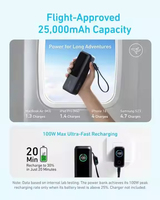 Batterie externe Anker 25000mAh 165W, chargeur portable ultra-rapide pour deux ordinateurs portables, câbles rétractables, charge rapide