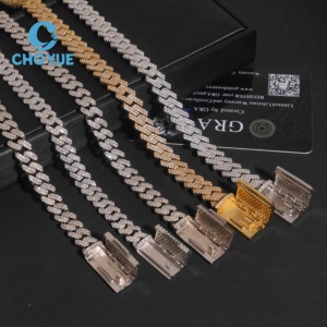 ลดราคาพิเศษ สร้อยคอเงินแท้ S925 ขนาด 10 มม. แบบ Cuban Link 2 แถว ประดับเพชรโมอิสซาไนต์ สไตล์ฮิปฮอป เครื่องประดับคุณภาพสูง สร้อยคอผู้ชาย ผ่านการทดสอบเพชร GRA - Product Image 3
