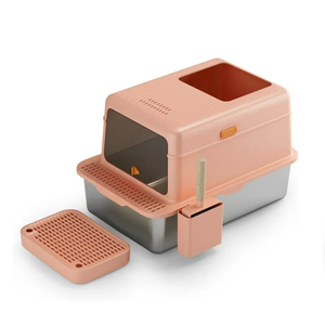 Anti-éclaboussures <span class=keywords><strong>avec</strong></span> poignées Pelle coulissante Contrôle des odeurs <span class=keywords><strong>Bac</strong></span> à litière en acier inoxydable pour chat <span class=keywords><strong>Bac</strong></span> à <span class=keywords><strong>sable</strong></span> pour chat - Product Image 6