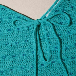 เดรสไหมพรมสีเขียวประดับลูกปัดแบบสายเดี่ยว ยาวปานกลาง แขนกุด ดีไซน์หรูหรา เซ็กซี่ สไตล์ลำลอง สำหรับฤดูร้อน ขายส่ง - Product Image 5