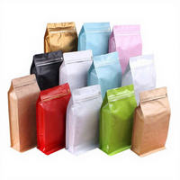 Sacs d'emballage pour café à fond plat avec fermeture éclair personnalisés de 250 g, 500 g, 1 kg, en PET/VMPET/PE de qualité alimentaire, couleur, épaisseur 90-180 microns