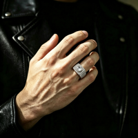 Bague Hip Hop large et massive pour homme, micro-pavée de zircon carré, en laiton plaqué platine, bague statement