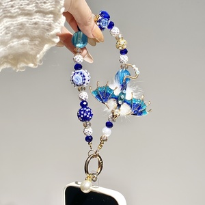Chaîne de téléphone de luxe vintage <span class=keywords><strong>Dragon</strong></span> Bleu, perles, cristaux, strass, perles de culture, cordon élégant pour téléphone portable, bijou rose, lanière, cadeau, breloque - Product Image 5