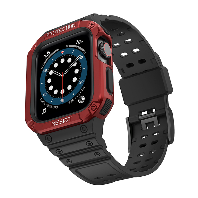 2 In1 Silicone Strap for Apple Watch Band 7 6 Se 44mm 42mm 40mm 38mm Watch Band 41mm 45mm Integrated TPU+PC Case