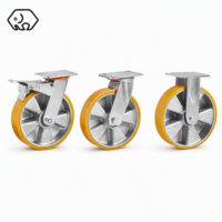 Roues pivotantes industrielles personnalisées en aluminium avec moyeu en PU, roulettes robustes en polyuréthane pour chariot avec frein latéral et plaque pivotante