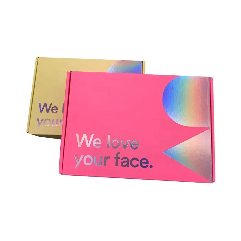 Caja de envío de correo holográfico caja de embalaje de impresión de logotipo personalizado para paquete de cosméticos/ropa/pelucas