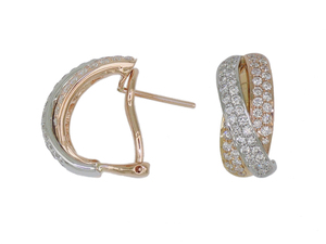 Two-Tone 18K Gold Twisted Pave Diamond Hoop Stud Earrings Luxury Jewelry Hypoallergenic <b>Women</b> Accessory - Product Image 3