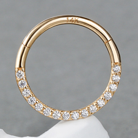 Toposh, anneau de tragus, de daith ou de nez en or massif 14 carats, clicker segmenté pour cartilage, boucle d'oreille, bijou de piercing pour mariage ou fiançailles avec zircon cubique (CZ)